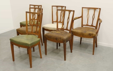 Fauteuil et 5 chaises Louis XVI en frêne