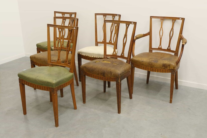 Fauteuil et 5 chaises Louis XVI en frêne