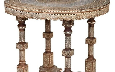 Fine Indo-Persian Teak and Bone Inlaid Side Table