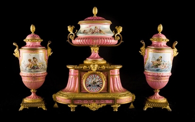 Fireplace triptych by Sèvres French manufacture, second half of the 19th century