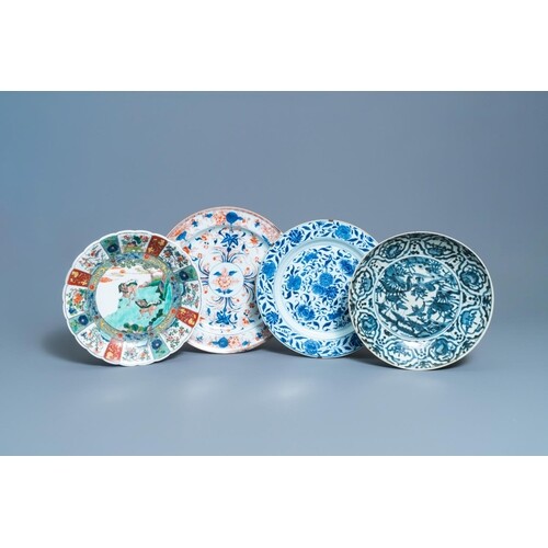 Four Chinese blue and white, Imari-style and famille verte d...