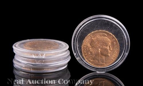 Four French Gold 20 Franc "Rooster" Coins
