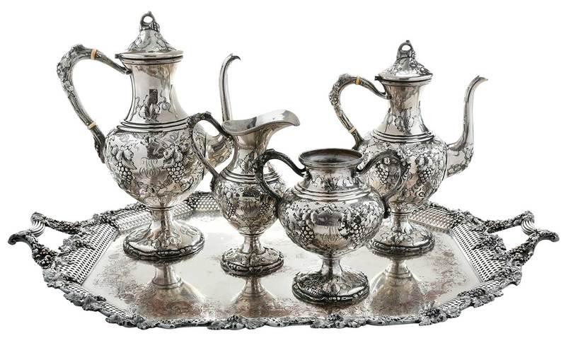Four Piece Sterling Tea Service; Silver Tray