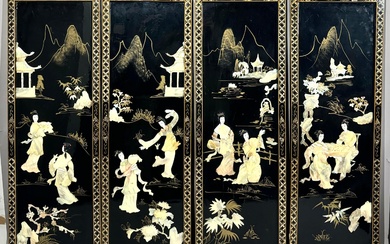 Four Vintage Chinese Coromandel Lacquer Wall Panels