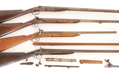 Four percussion shotguns for restoration, one a double barrel, the...