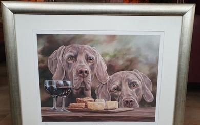 Framed and Glazed Limited Edition Print of Two Weimaraners, ...