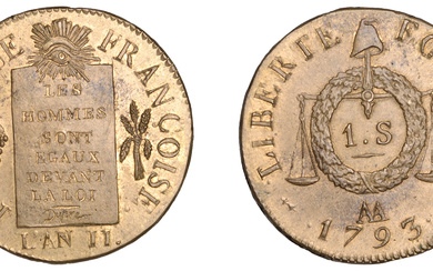 France, Convention (1793), Sol, 1793aa, Metz, 10.14g/6h (Gad. 19; KM 619.2). Extremely...