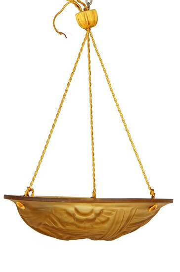 (-), French Art Deco pasta glass hanging lamp...