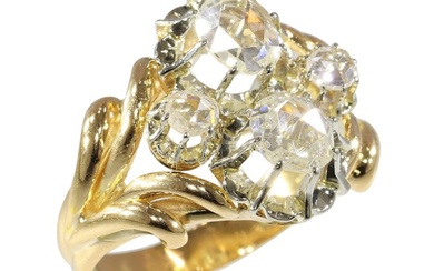 Free resizing*, Vintage 1950's Fifties Ring - White gold, Yellow gold Diamond