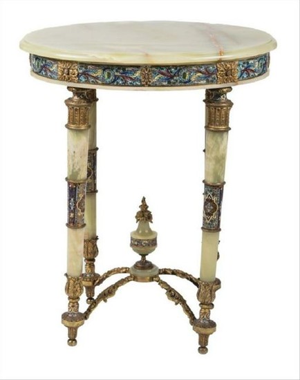 French Bronze-Mounted Onyx & Champleve Occasional Table