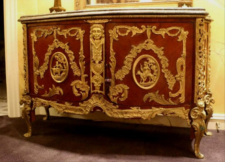 French Marble Top Bronze Mounted Commode