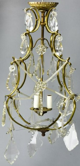 French Style Brass & Crystal Pendant Chandelier