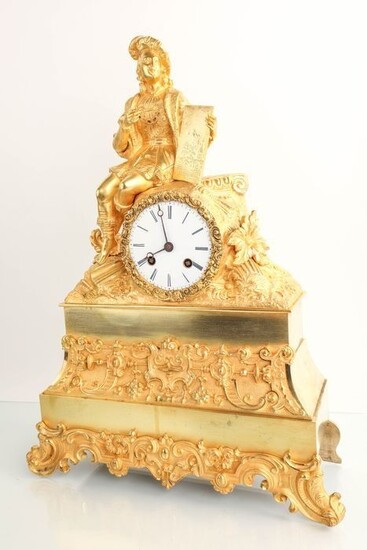 French mantel clock with writer - Bronze (gilt/silvered/patinated/cold painted) - 1380/1850