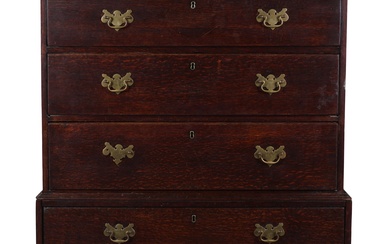 GEORGE III OAK CHEST ON CHEST, LATE 18TH CENTURY 70 1/2 x 43 1/2 x 23 1/2 in. (179.1 x 110.5 x 59.7 cm.)