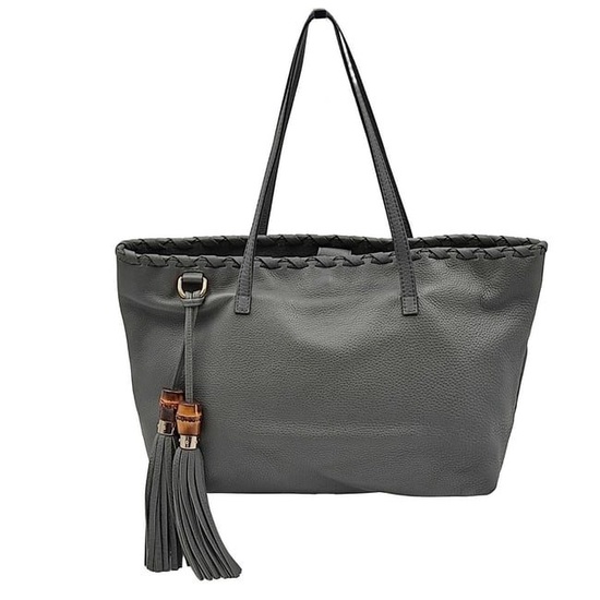 GUCCI Shopper Tote Bamboo bag in gray leather