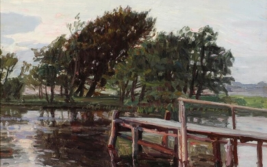 SOLD. Georg Achen: Summer day at a jetty. Signed and dated G. A. 06. Oil on cardboard. 33 x 40 cm. – Bruun Rasmussen Auctioneers of Fine Art