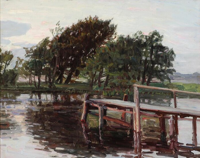 SOLD. Georg Achen: Summer day at a jetty. Signed and dated G. A. 06. Oil on cardboard. 33 x 40 cm. – Bruun Rasmussen Auctioneers of Fine Art