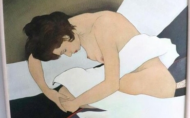 Georg Rauch "Woman on Bed" Acrylic Painting on Canvas