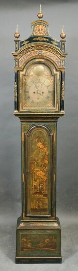 Georgian Green Japanned Tall Case Clock, 18th C.
