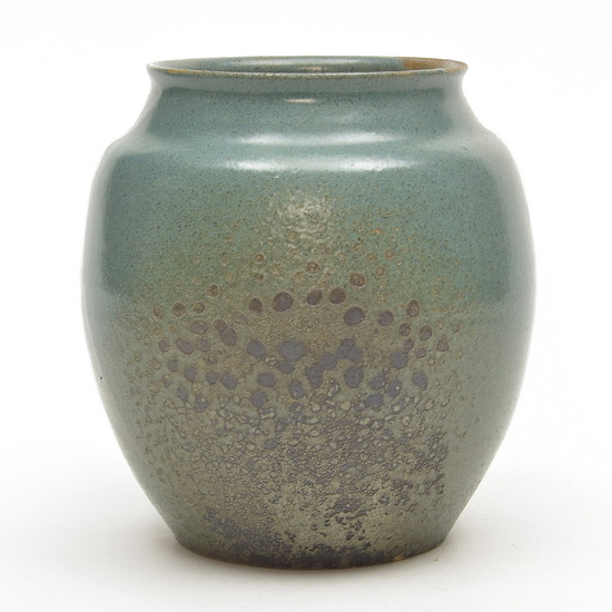 Glazed blue-green earthenware vase, design & execution by Chris Lanooy,...