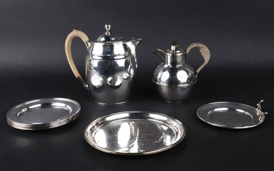 Group of Silver Plated Teapots and Plates