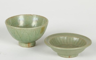 Grp: 2 Chinese Ming Dynasty Lonquan Celadon Dishes