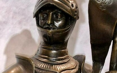 Handcast bronze sculpture depicting a Knight in armour