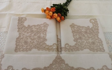 Handmade linen sheet in pure Cantù embroidery - Linen - AFTER 2000