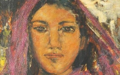 Head and shoulders portrait of a young girl, oil on