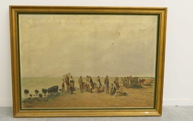 Huile sur toile "Paysage de bord de mer" signée Schakewits (80x115cm, trous)