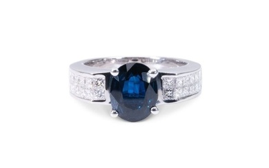 IGI Certificate - 2.85 Total carat of Sapphire and Diamond - 18 kt. White gold - Ring Sapphire - Diamond