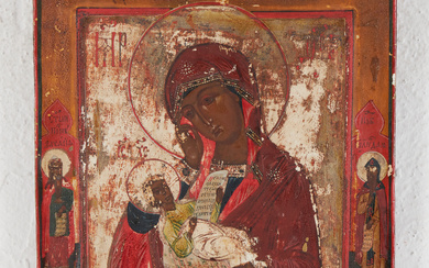 Icon, depicting Madonna and Child, oil on panel, Russia.