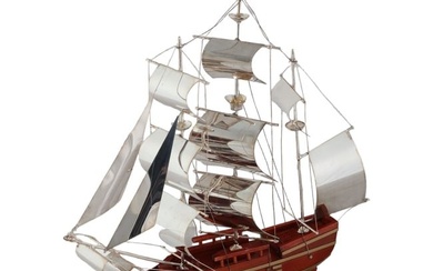 Italian Wood & Silver Bounty Sailing Ship Model