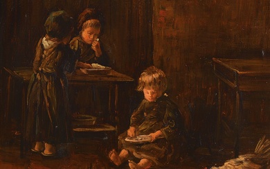J.C. Verburgh, dutch painter, 19th century, Interior with children playing,...
