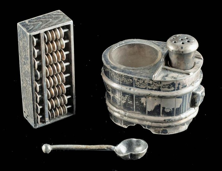 Japanese Meiji Silver Abacus + Salt Shaker / Cruet