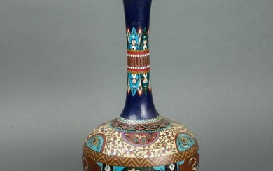 Japanese cloisonne enamel bottle vase, Meiji period, 14" high