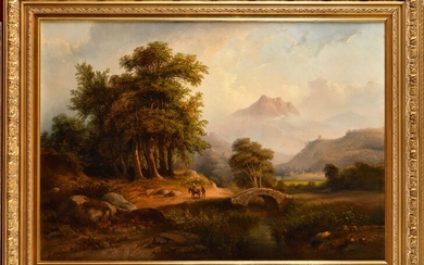 Jean Marie Auguste JUGELET (1805-1875) Chemin de montagne animé Huile sur toile Signé en bas...