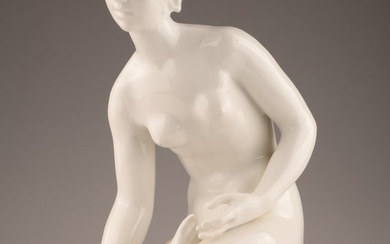 KPM Berlin White Porcelain Figurine, Girl W Fish