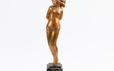 Kelety "Young Girl" bronze with gold patina on a marble base. Circa 1940.