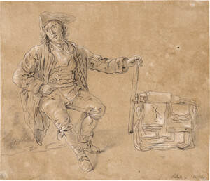 Kobell II, Jan Baptist – Junger Künstler, der seine über einem Holzgestell liegenden Zeichnungen zum Kauf anbietet