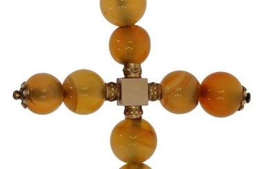 Kruis - 14 kt. Yellow gold - Pendant Agate beads
