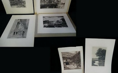 LOT/11 ANTIQUE ENGRAVINGS/ETCHINGS LANDSCAPES/STREETS SCENES 17" X 16" OVERALL