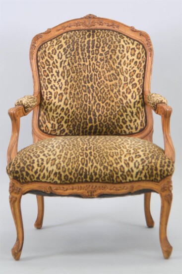 LOUIS XV STYLE BEECHWOOD STAINED FAUTEUIL