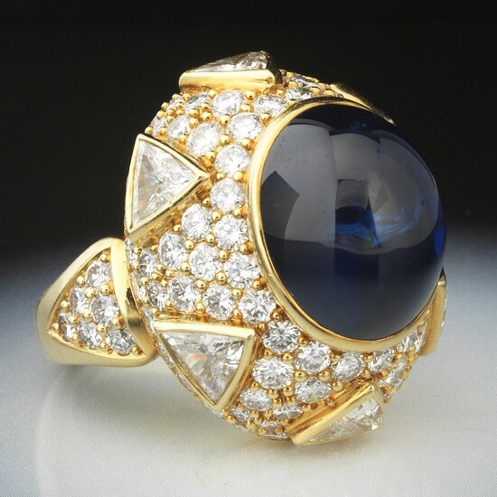 Ladies' Mughal Empire Style Gold, 22.7ct Natural Ceylon Blue Sapphire and Diamond Ring, AGL Report 1106947