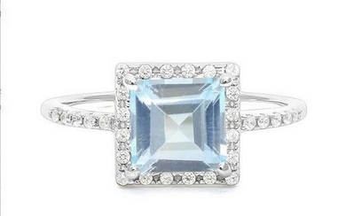 Large 2.1CT Sky Blue Topaz Halo Ring in Sterling Silver