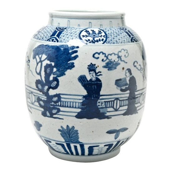 Large Chinese Blue and White Figural Jar