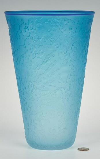 Large Tommie Rush Blue Art Glass Vase