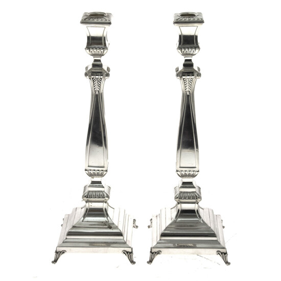 Large and Impressive Pair of Sterling Silver Candlesticks.