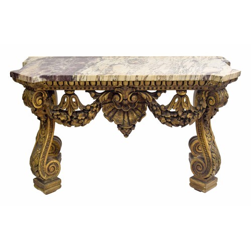 Large and impressive ornate carved giltwood and marble conso...