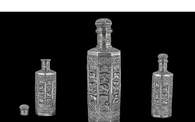 Late 19th Century Anglo - Indian Silver Bottle, Decorated wi...